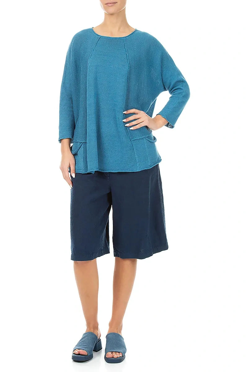 A-Line Two Pockets Denim Linen Jumper