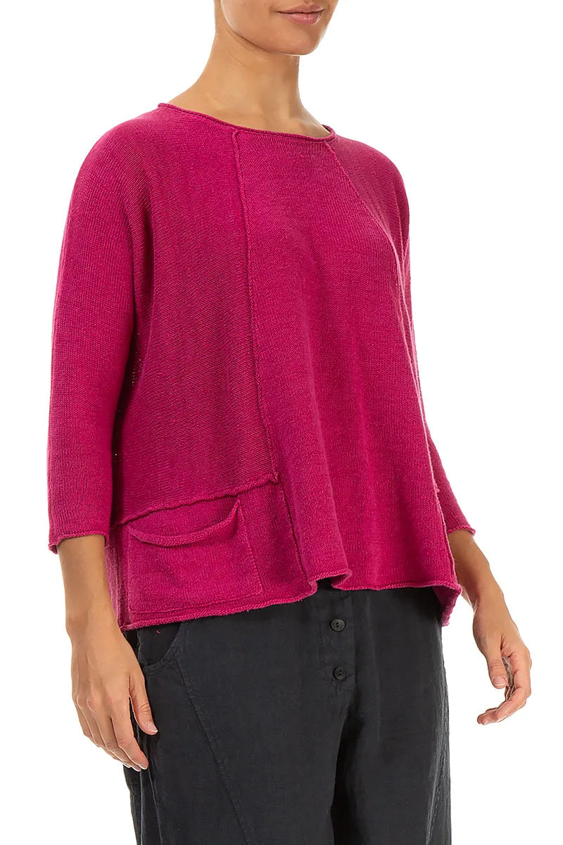 Pull trapèze en lin fuchsia à deux poches