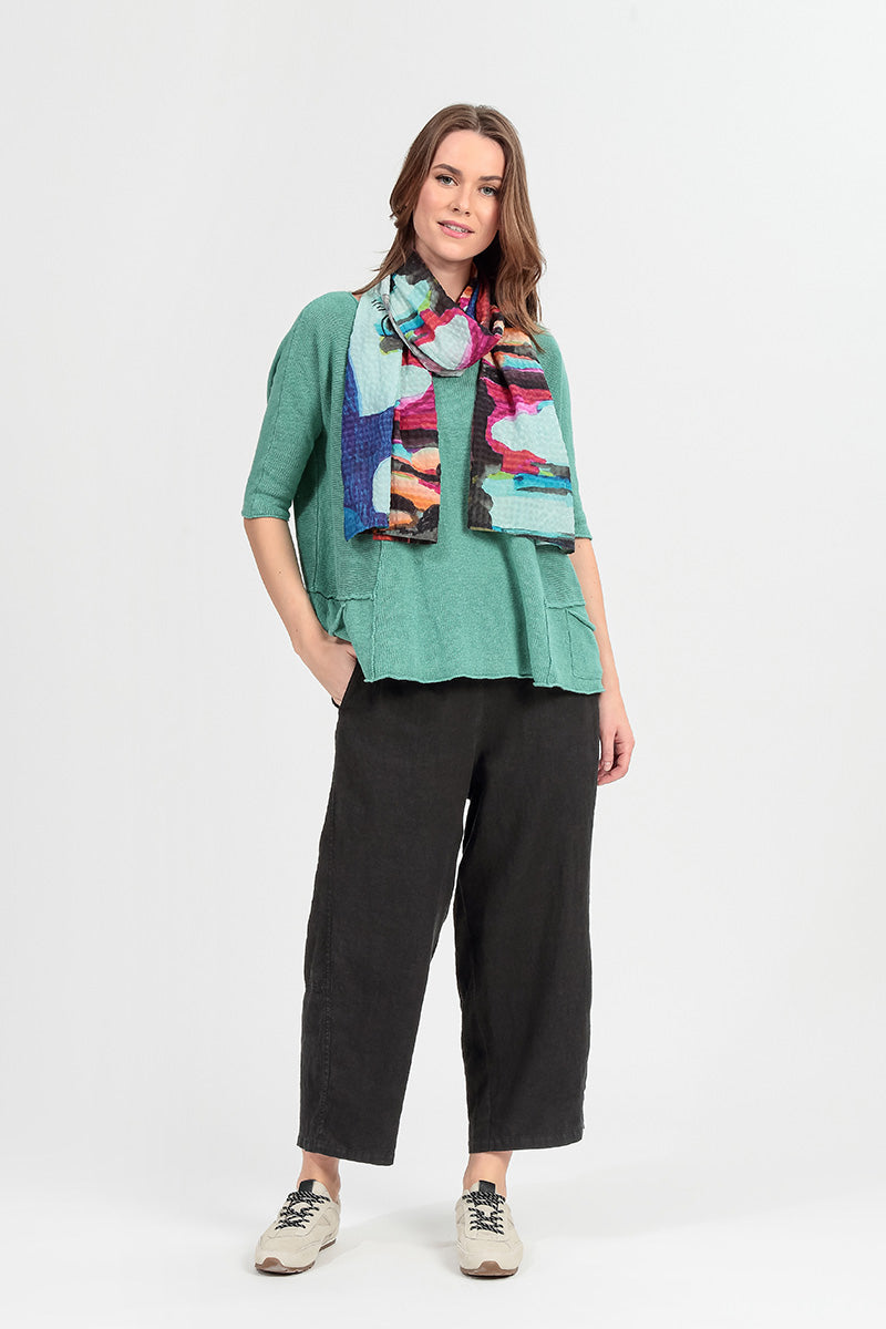 A-Line Two Pockets Mint Linen Jumper 1