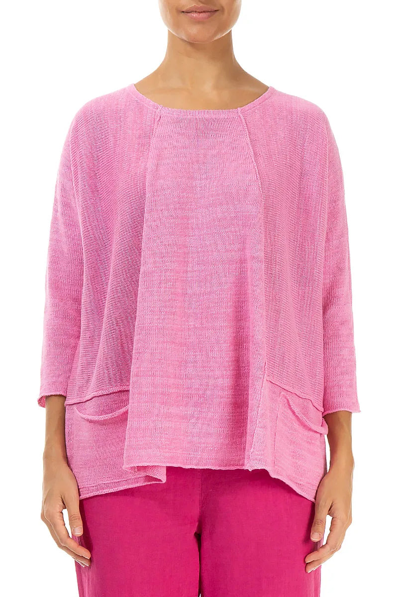 A-Line Two Pockets Taffy Pink Linen Jumper
