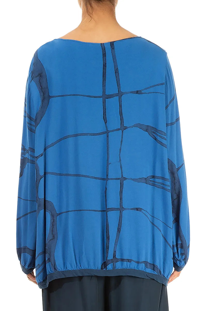 Abstract Lines Cobalt Blue Viscose Blouse 2