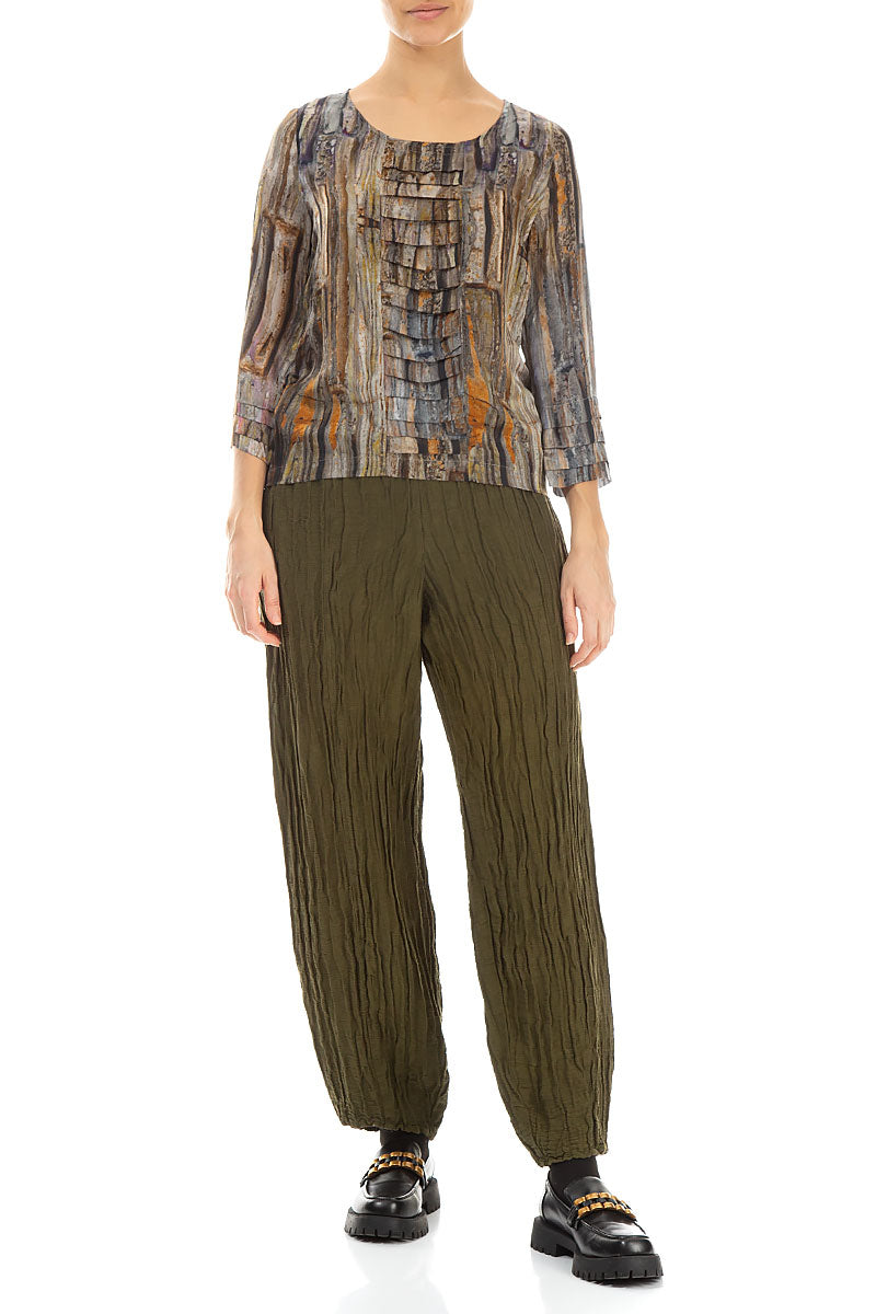 Abstract Woodland Pintuck Silk Blouse 4
