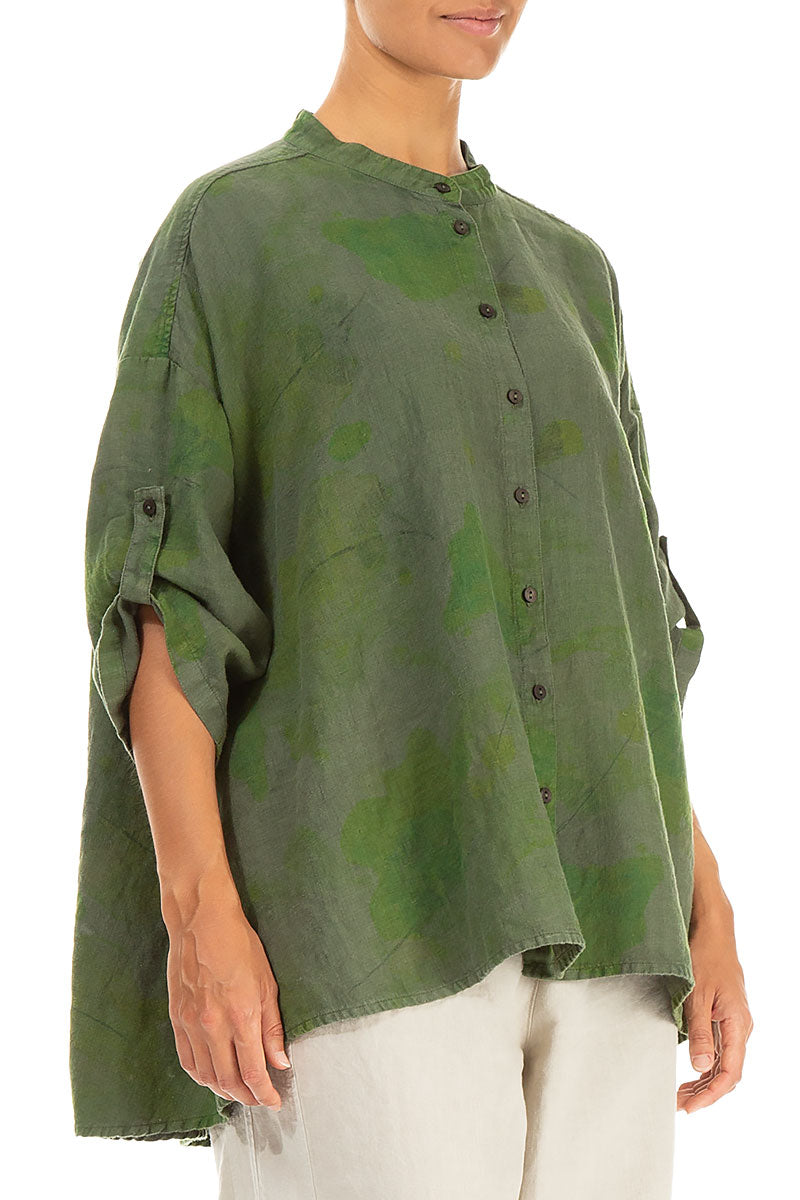 Adjustable Sleeves Green Moss Greenery Linen Shirt 3