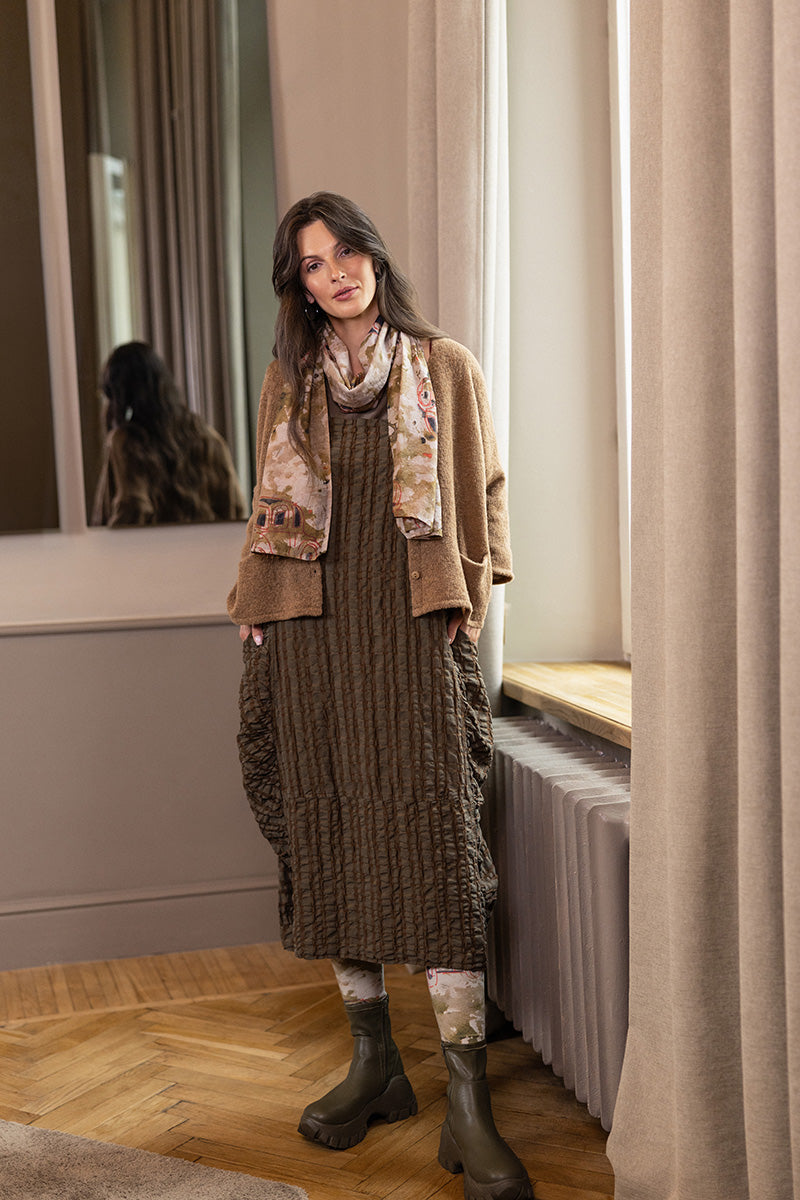 Aged Copper Checkered Linen Cotton Pinafore Dress
