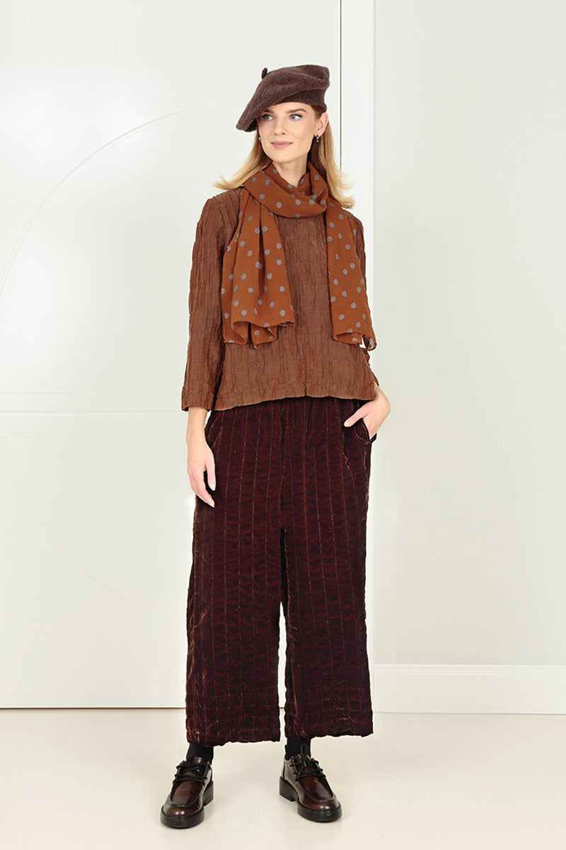 Aged Copper Pleated Silk Linen Blouse 6