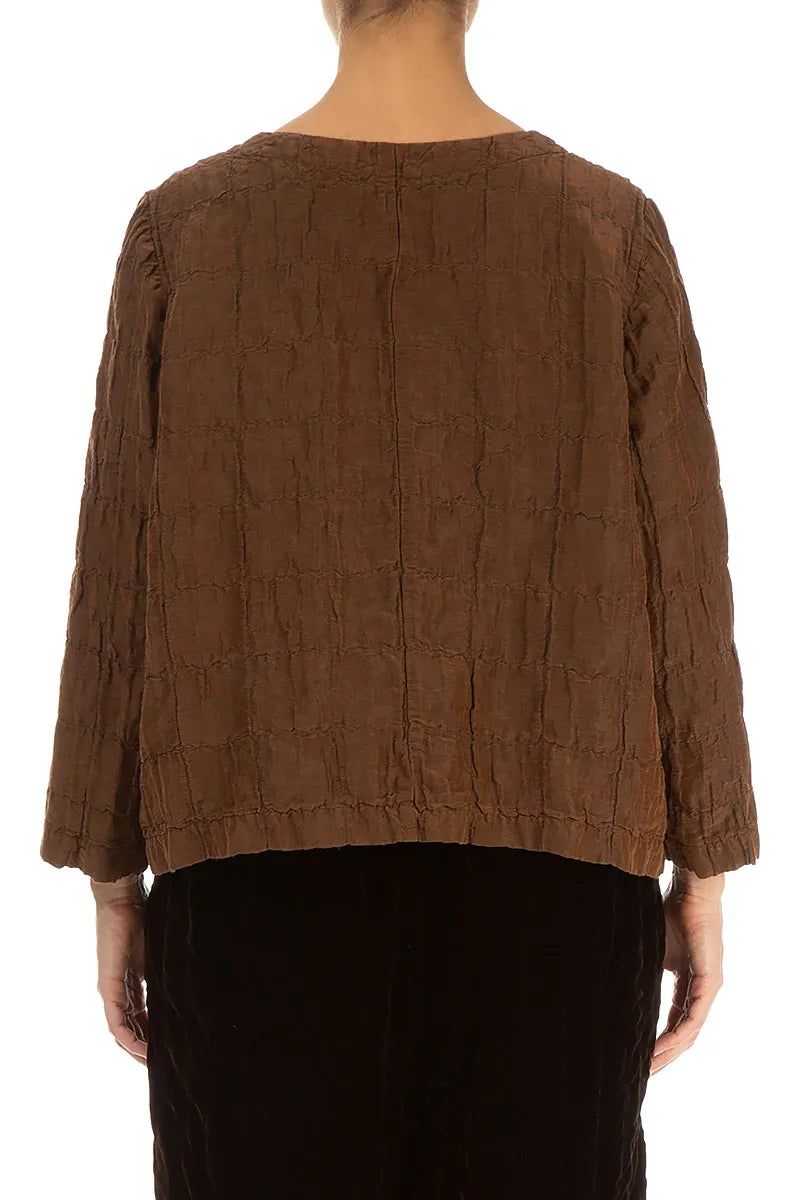 Aged Copper Pleated Silk Linen Blouse 2
