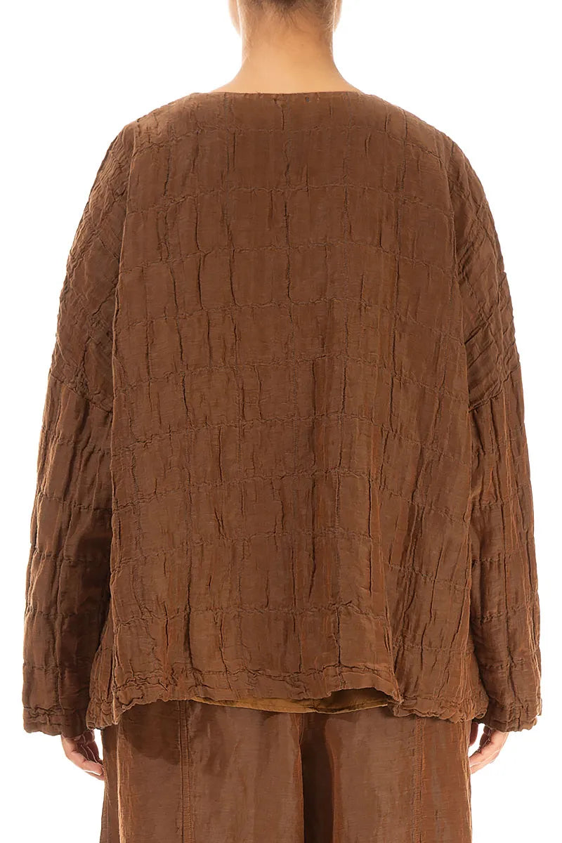 Aged Copper Pleated Silk Linen Jacket 2