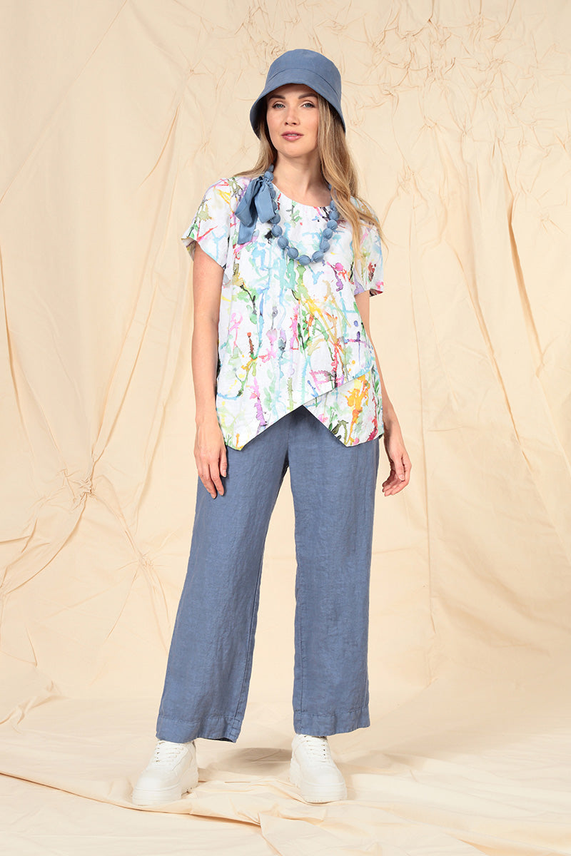 Angled Hem Colour Splash Linen Top 6