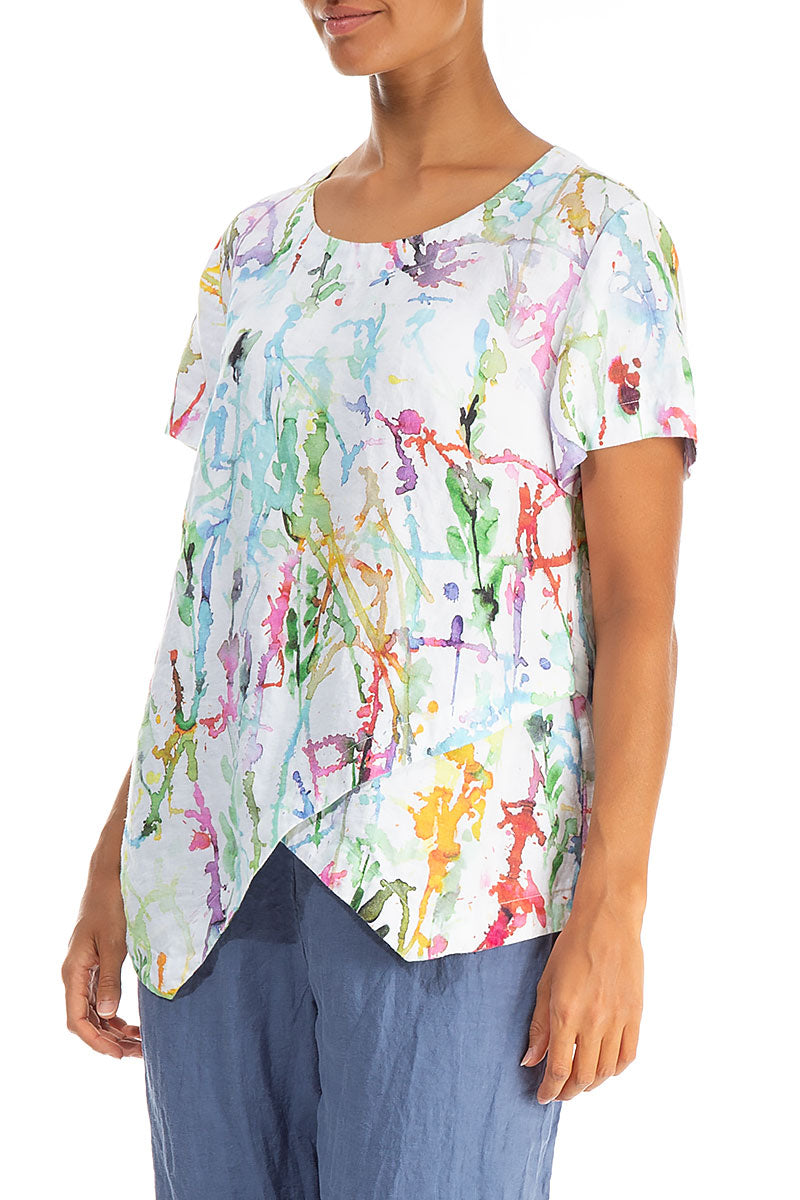Angled Hem Colour Splash Linen Top 3