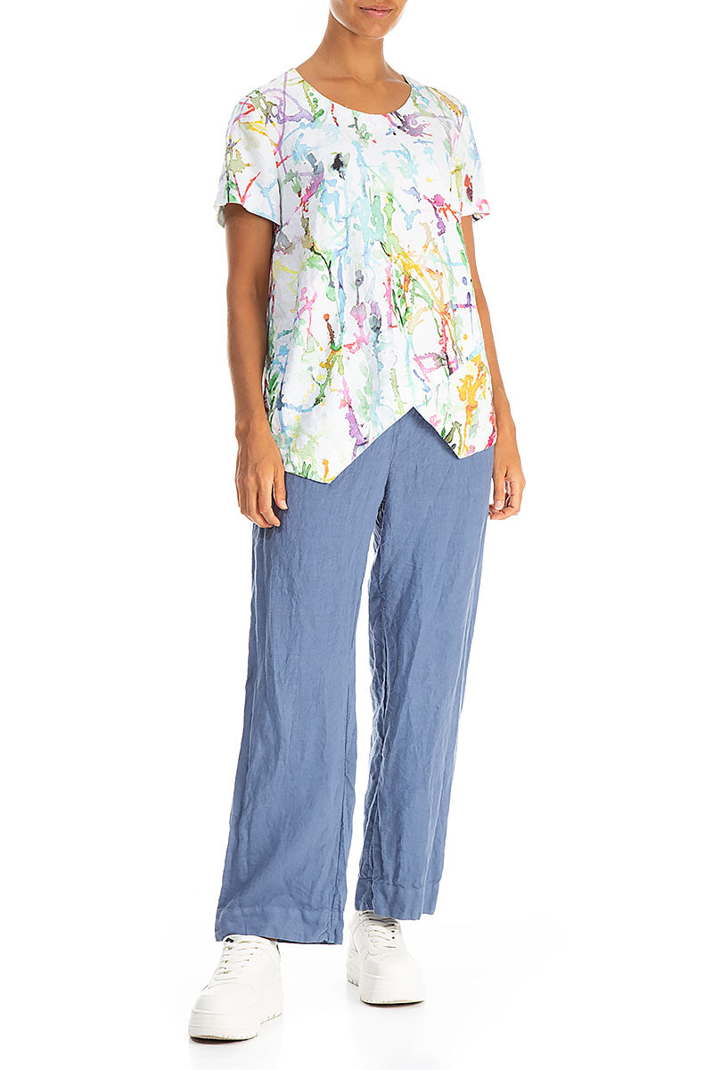Angled Hem Colour Splash Linen Top 4