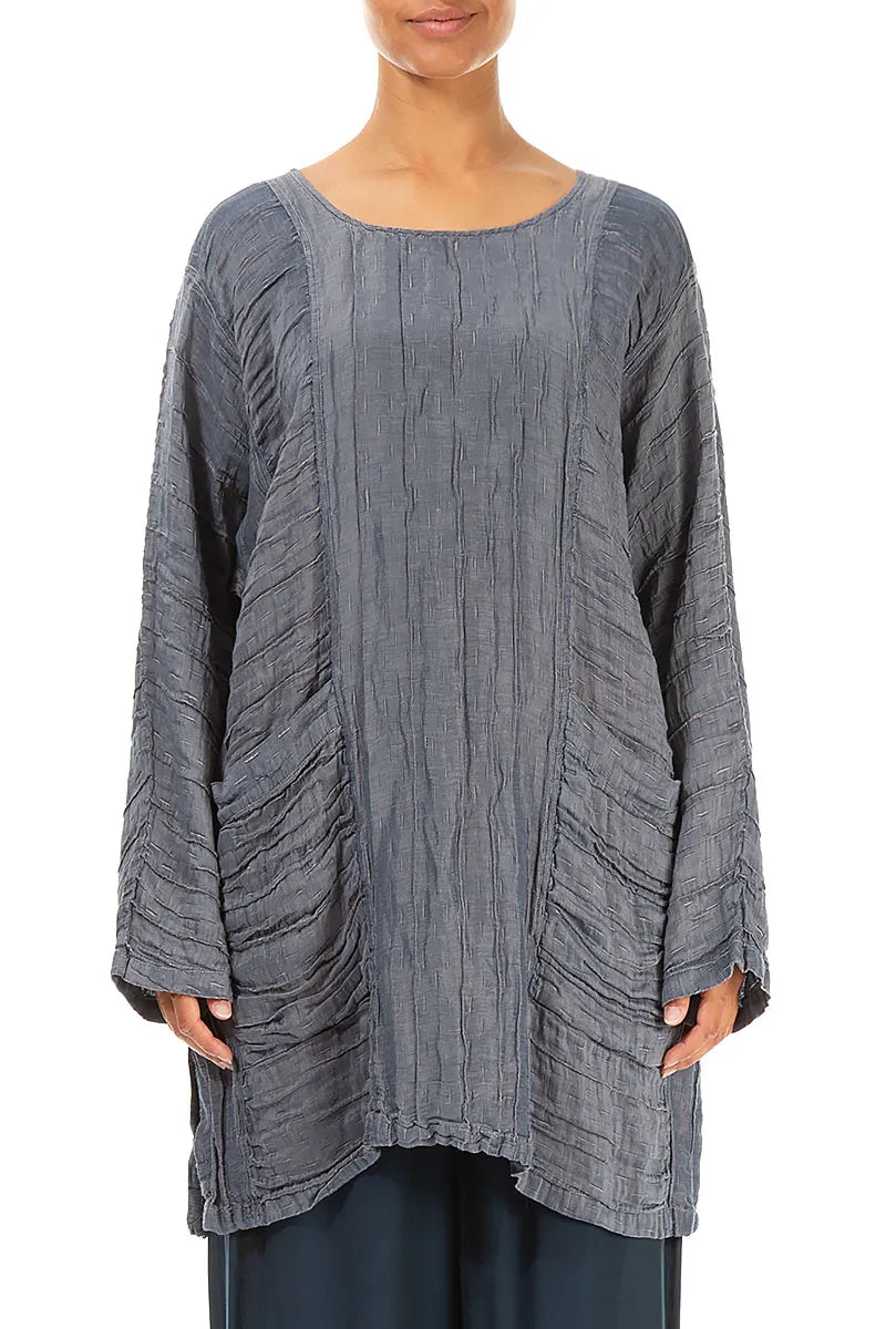 Anthracite Crinkled Silk Linen Tunic 1