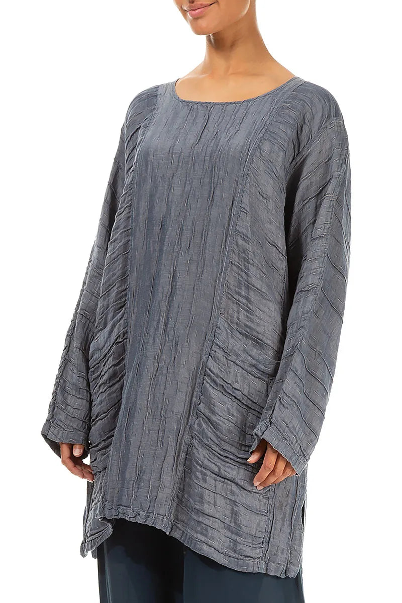 Anthracite Crinkled Silk Linen Tunic 3