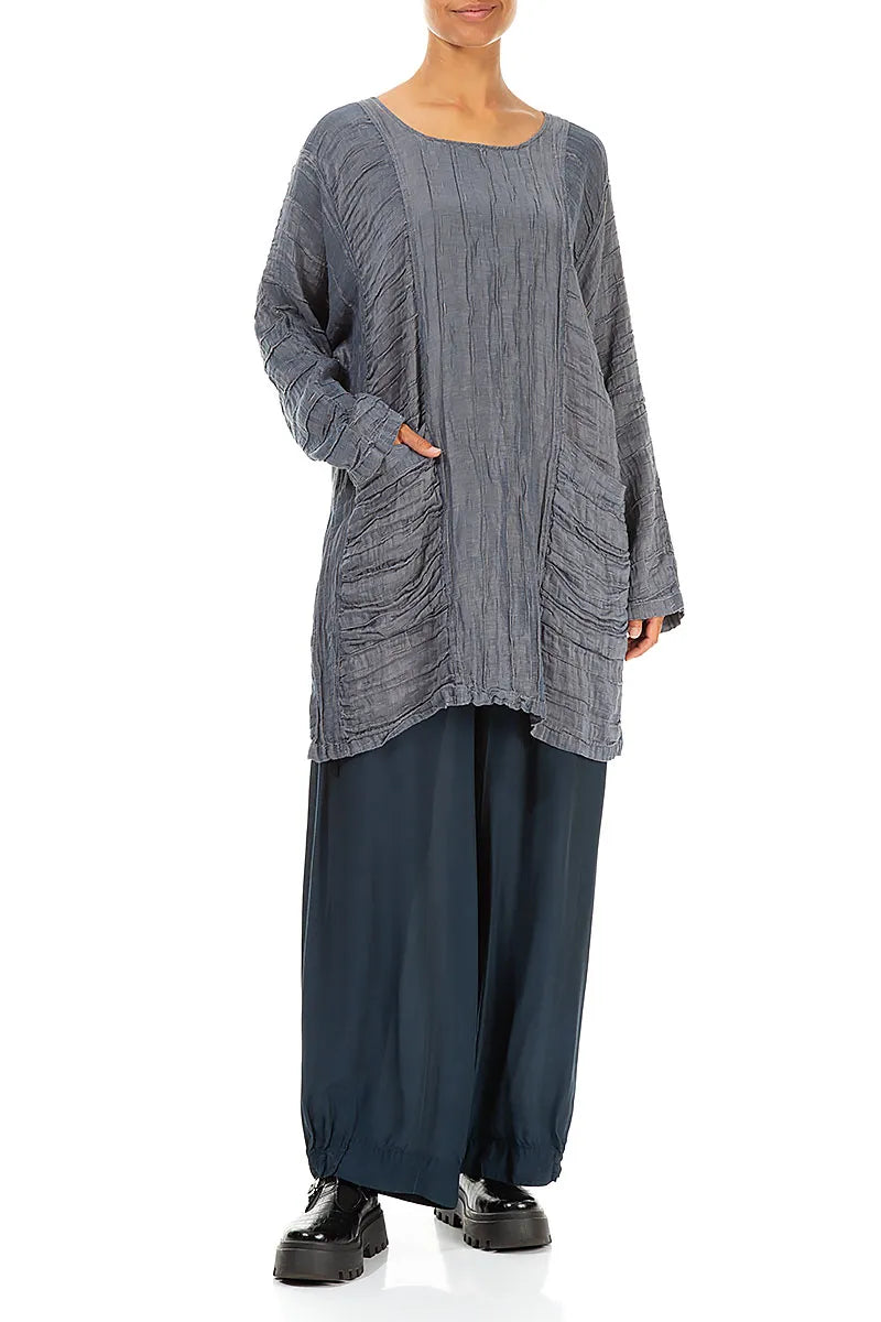 Anthracite Crinkled Silk Linen Tunic 4