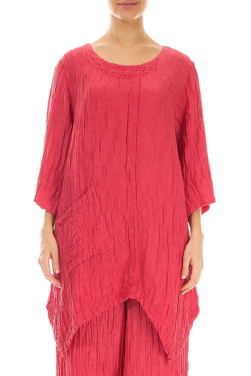 Asymmetric Crinkled Raspberry Silk Linen Tunic 1