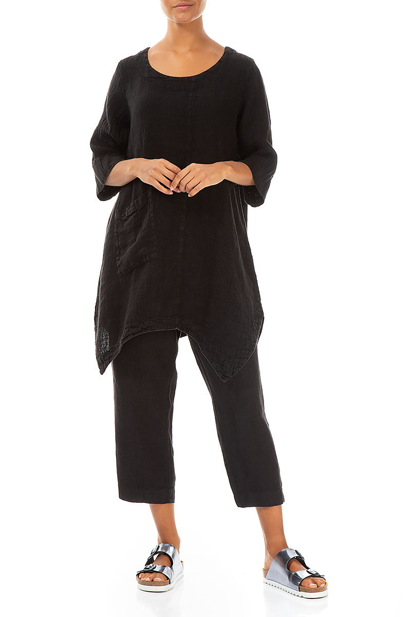Asymmetric Black Linen Tunic 3