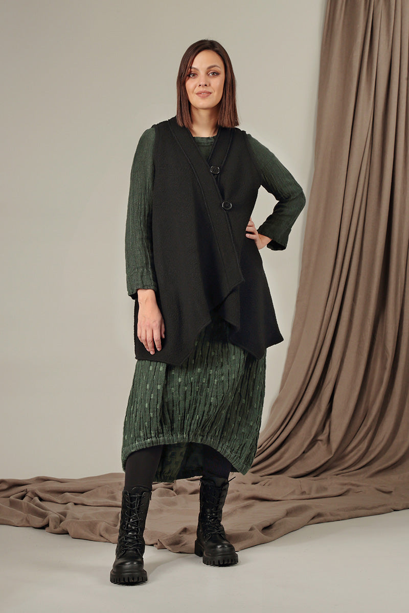 Asymmetric Black Plush Wool Cotton Gilet 1