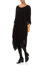 Asymmetric Black Silk Viscose Dress 3