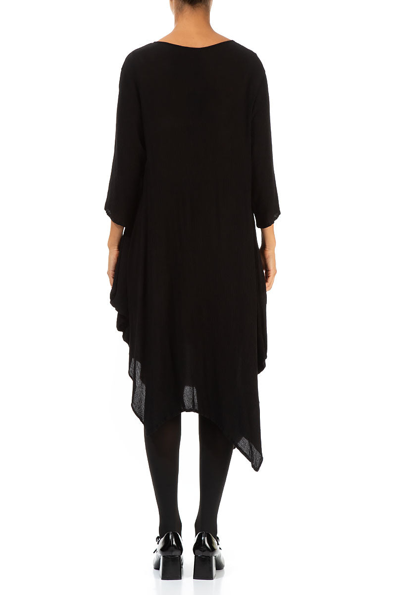 Asymmetric Black Silk Viscose Dress 2