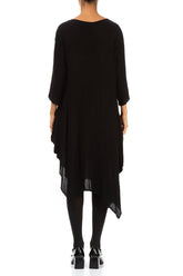 Asymmetric Black Silk Viscose Dress 2