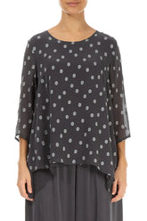 Asymmetric Black Silver Dotty Silk Blouse 1