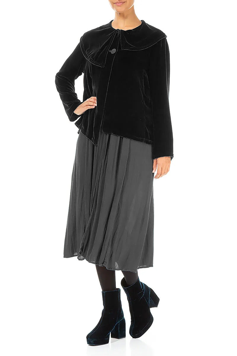 Asymmetric Collar Black Silk Velvet Jacket 4