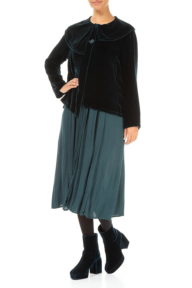 Jacke aus asymmetrischem Pfauenseidensamt