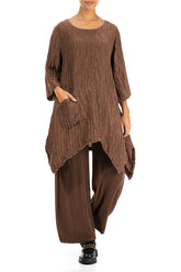 Asymmetric Crinkled Aged Copper Silk Linen Tunic 4
