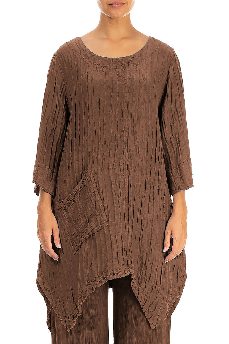 Asymmetric Crinkled Aged Copper Silk Linen Tunic 1