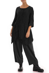 Asymmetric Crinkled Black Silk Linen Tunic 4