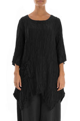 Asymmetric Crinkled Black Silk Linen Tunic 1
