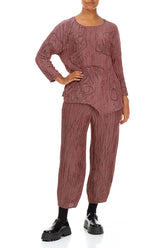 Asymmetric Crinkled Dusty Rose Abstract Draw Silk Blouse 4