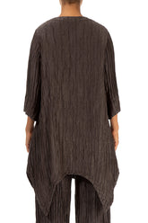 Asymmetric Crinkled Forest Brown Silk Linen Tunic 2