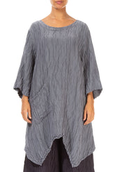 Asymmetric Crinkled Grey Silk Linen Tunic 1