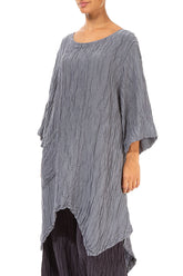 Asymmetric Crinkled Grey Silk Linen Tunic 3