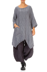 Asymmetric Crinkled Grey Silk Linen Tunic 4