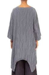 Asymmetric Crinkled Grey Silk Linen Tunic 2