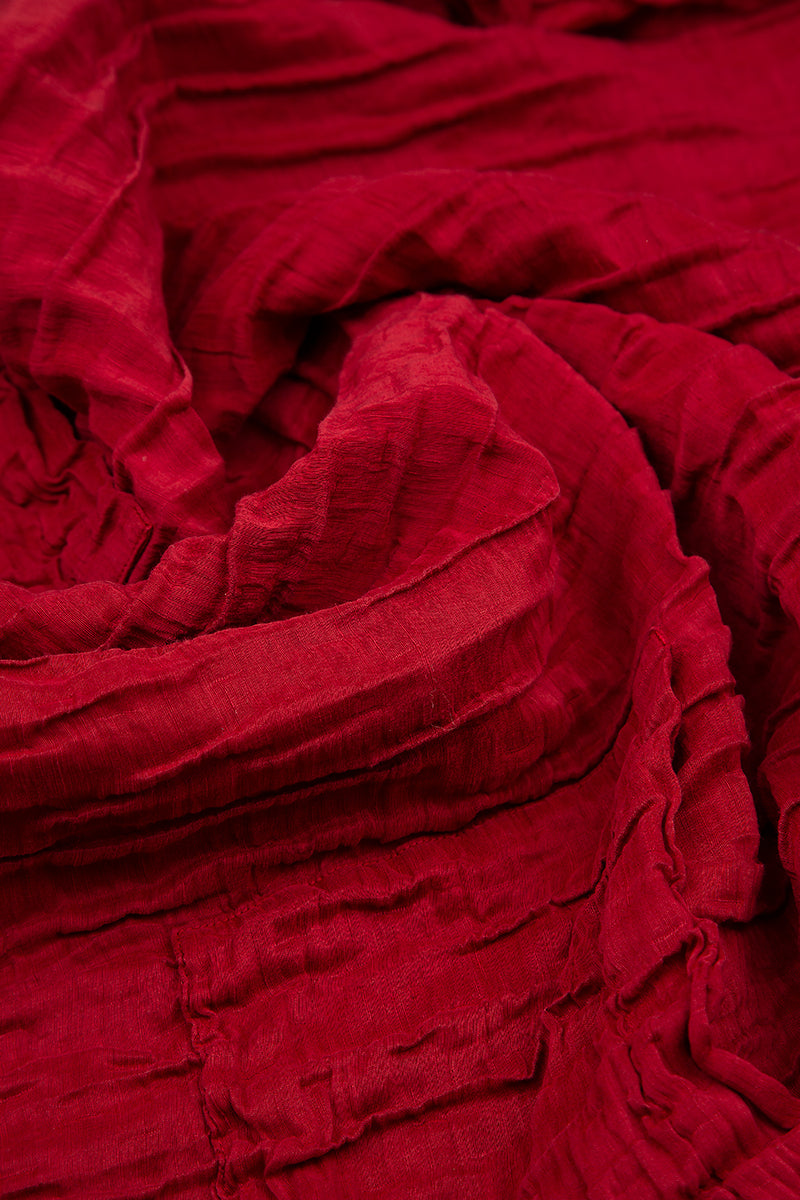 Asymmetric Crinkled Cherry Red Silk Linen Tunic 5