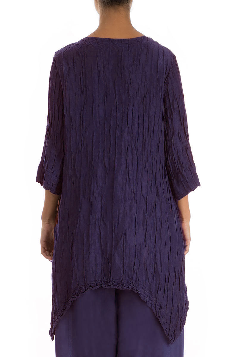 Asymmetric Crinkled Royal Purple Silk Linen Tunic 2