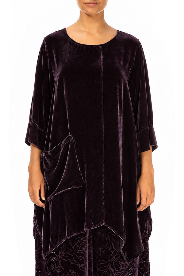 Asymmetric Deep Plum Silk Velvet Tunic 1