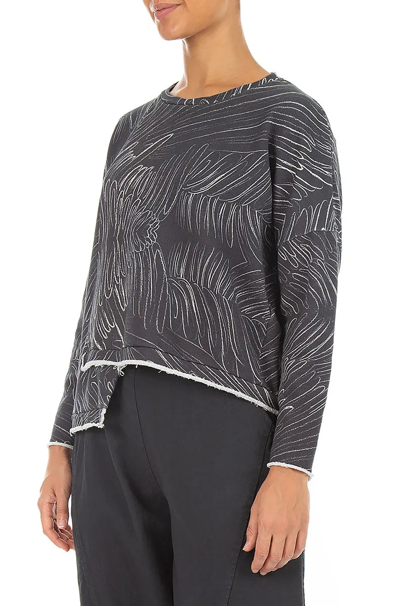 Asymmetric Feather Grey French Terry Cotton Blouse 3
