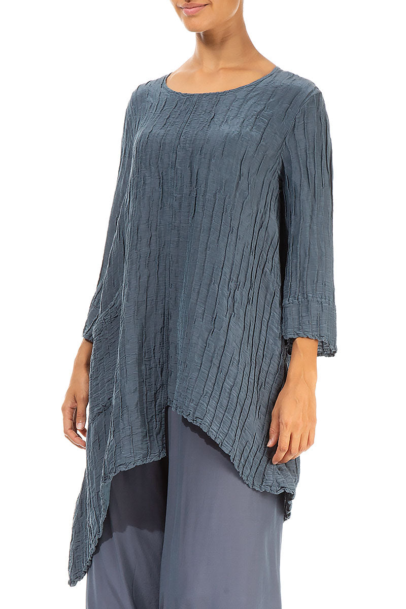 Asymmetric Graphite Crinkled Silk Tunic 3