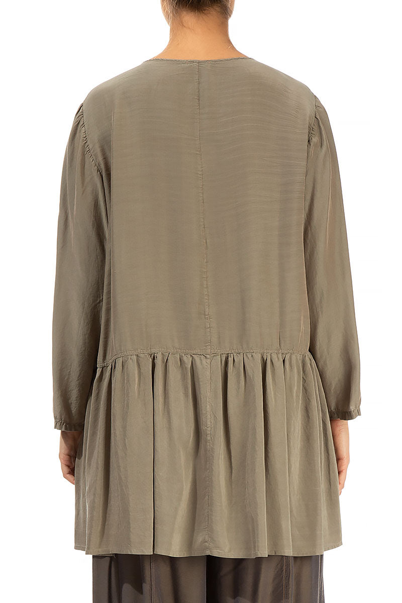 Asymmetric Light Khaki Silk Bamboo Blouse 2