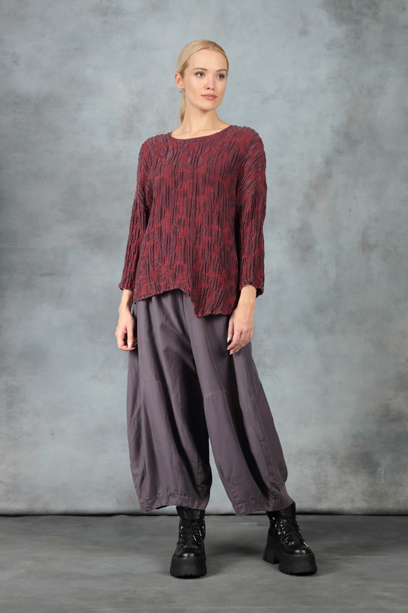 Asymmetric Merlot Circle Silk Linen Blouse 6