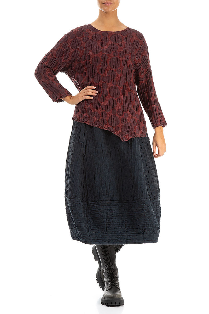 Asymmetric Merlot Circle Silk Linen Blouse 4