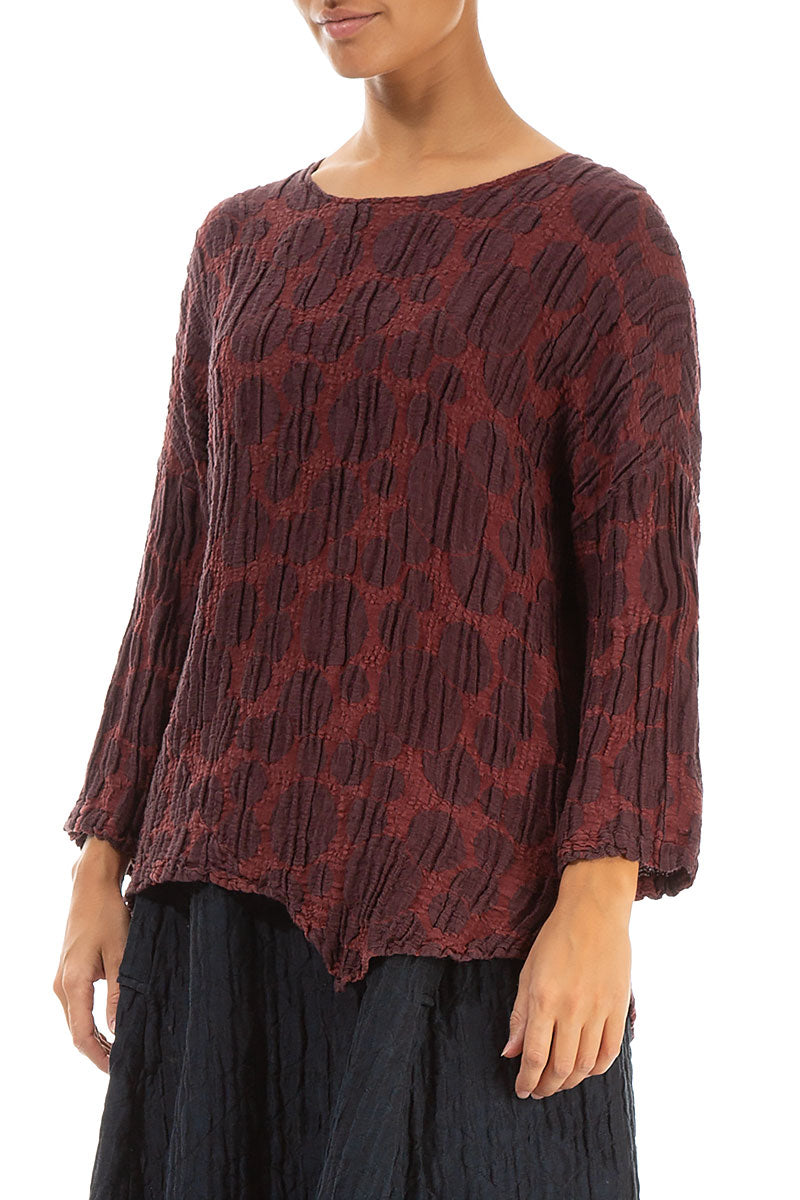 Asymmetric Merlot Circle Silk Linen Blouse 3