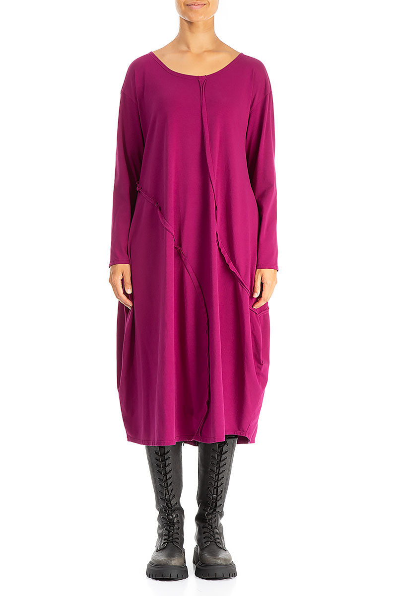 Asymmetric Seams Magenta Cotton Dress 1