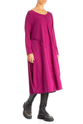 Asymmetric Seams Magenta Cotton Dress 3