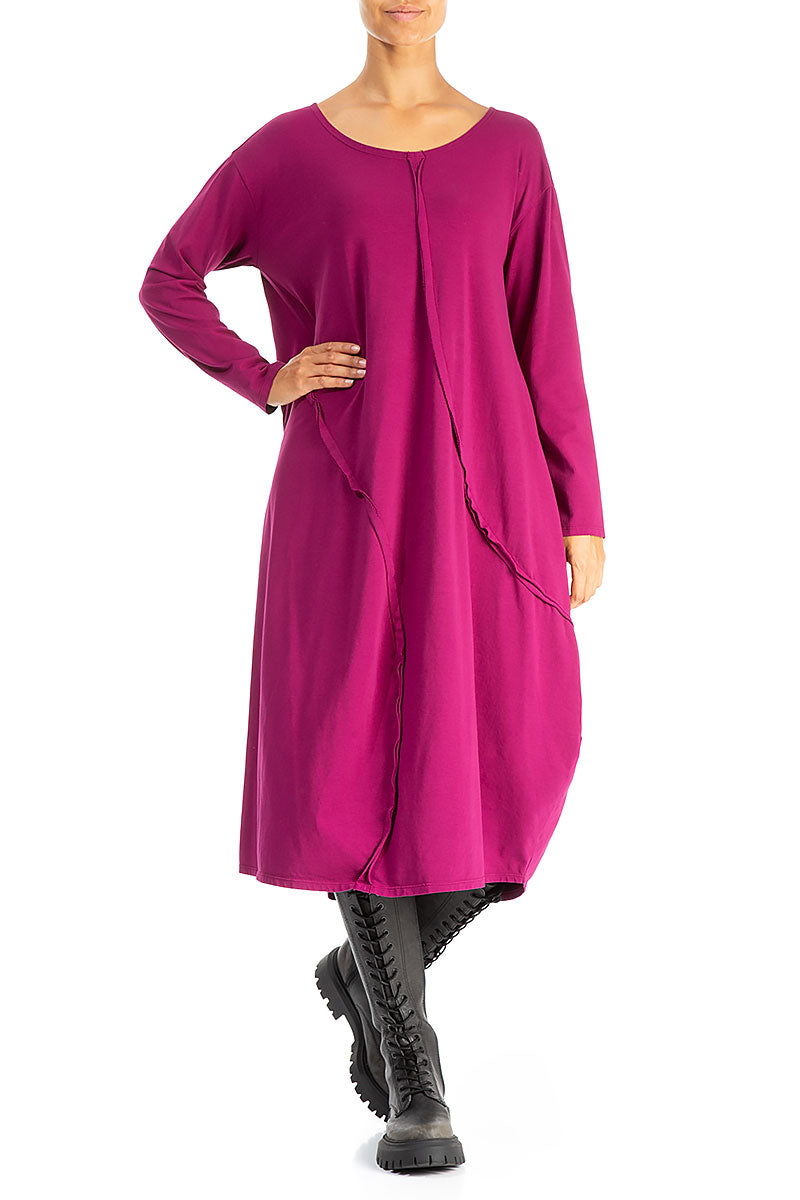 Asymmetric Seams Magenta Cotton Dress 4