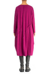 Asymmetric Seams Magenta Cotton Dress 2