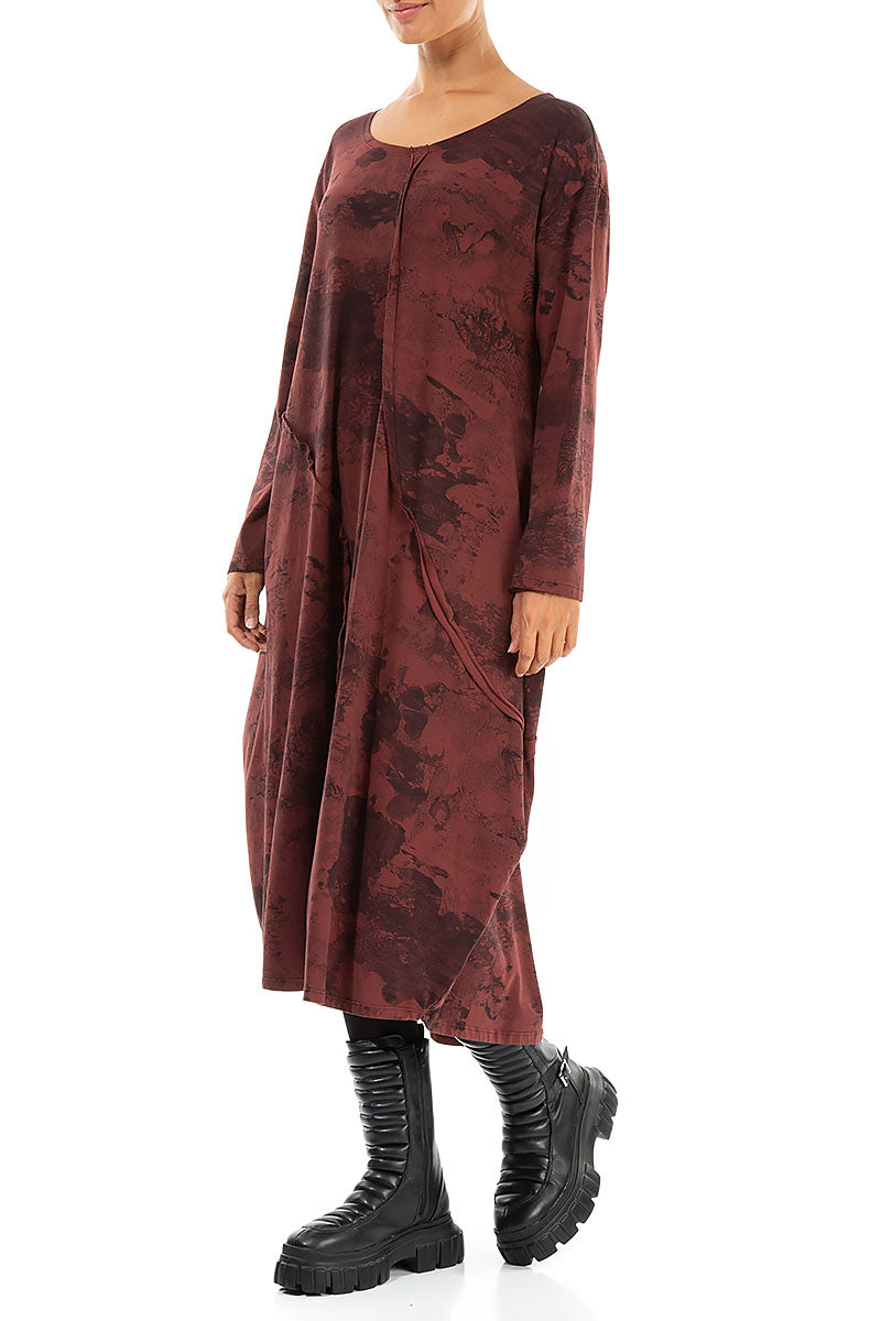 Asymmetric Seams Merlot Alabaster Cotton Dress 3
